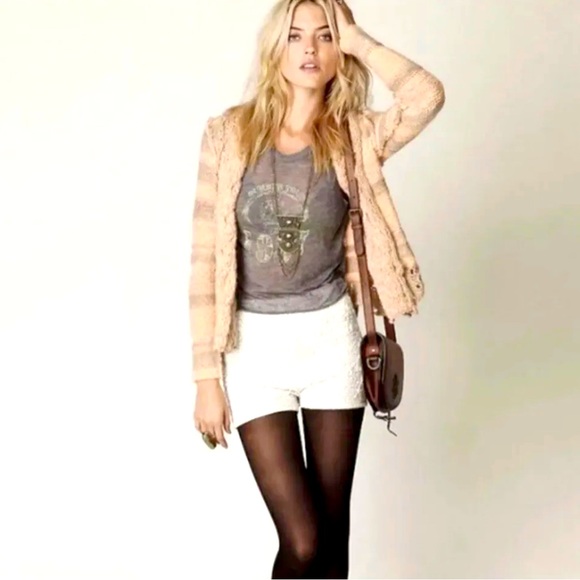 Free People Wool Blend Peach Taupe Striped Chunky Knit Sweater Sz L NWT! - Picture 2 of 2